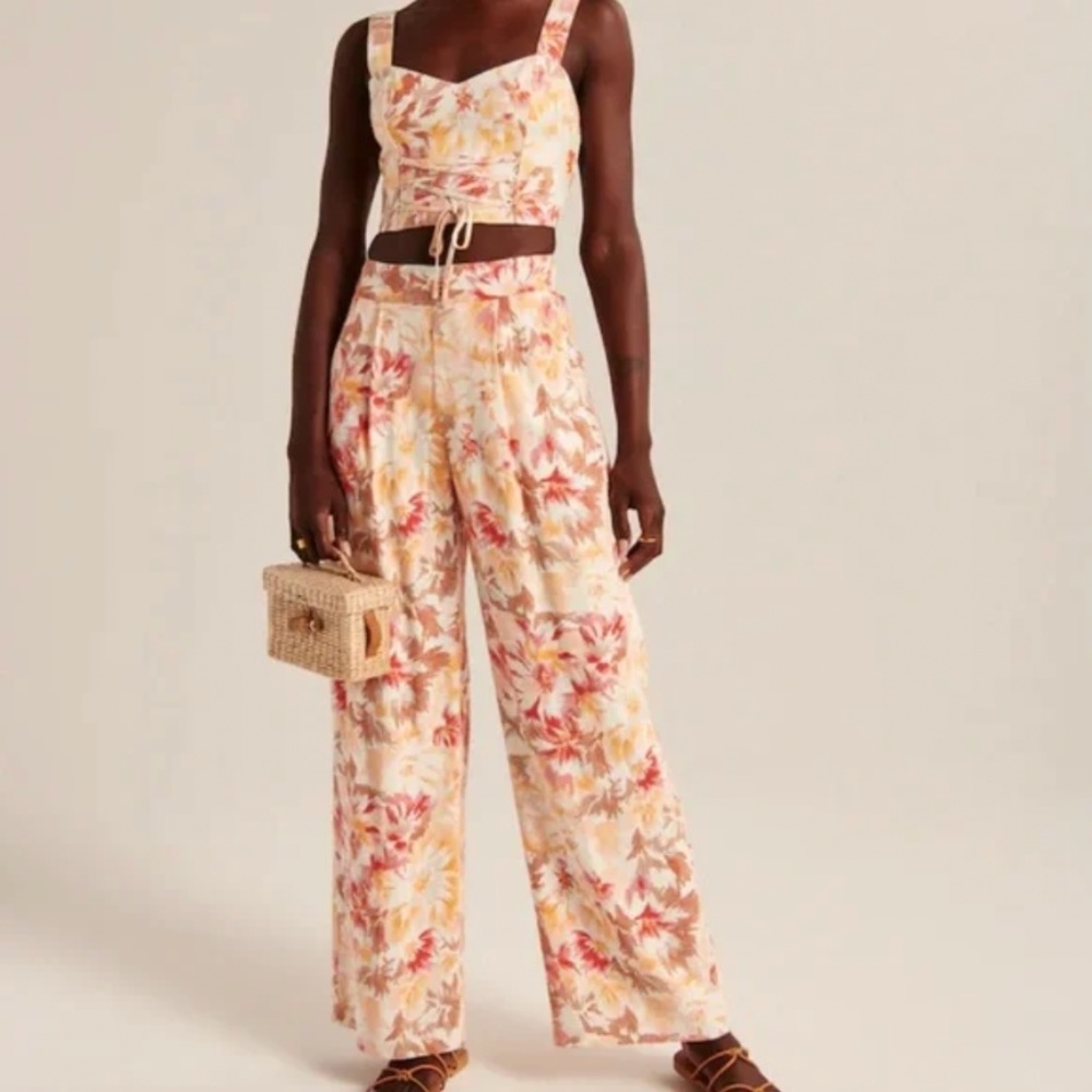 ABERCROMBIE & FITCH Linen Blend Floral Pull On Pants Small S